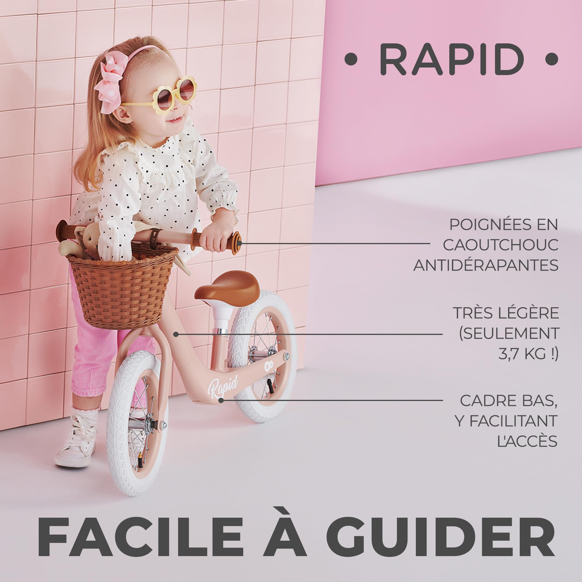 Kinderkraft RAPID Draisienne en Métal, Vélo sans Pédale, Velo Bebe, Siège Réglable, Style Rétro, Pour les enfants de 3 ans à 35 kg, Vert