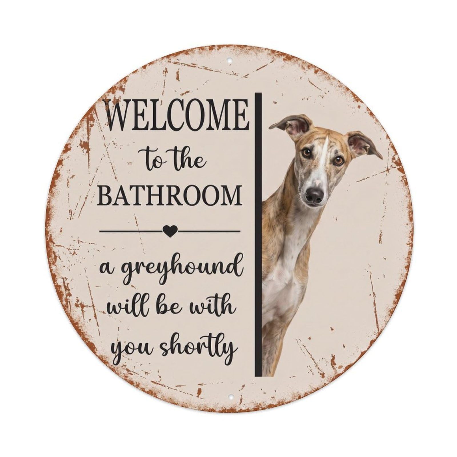 Vintage WELCOME To The BATHROOM Greyhound Dog Metal Tin Sign