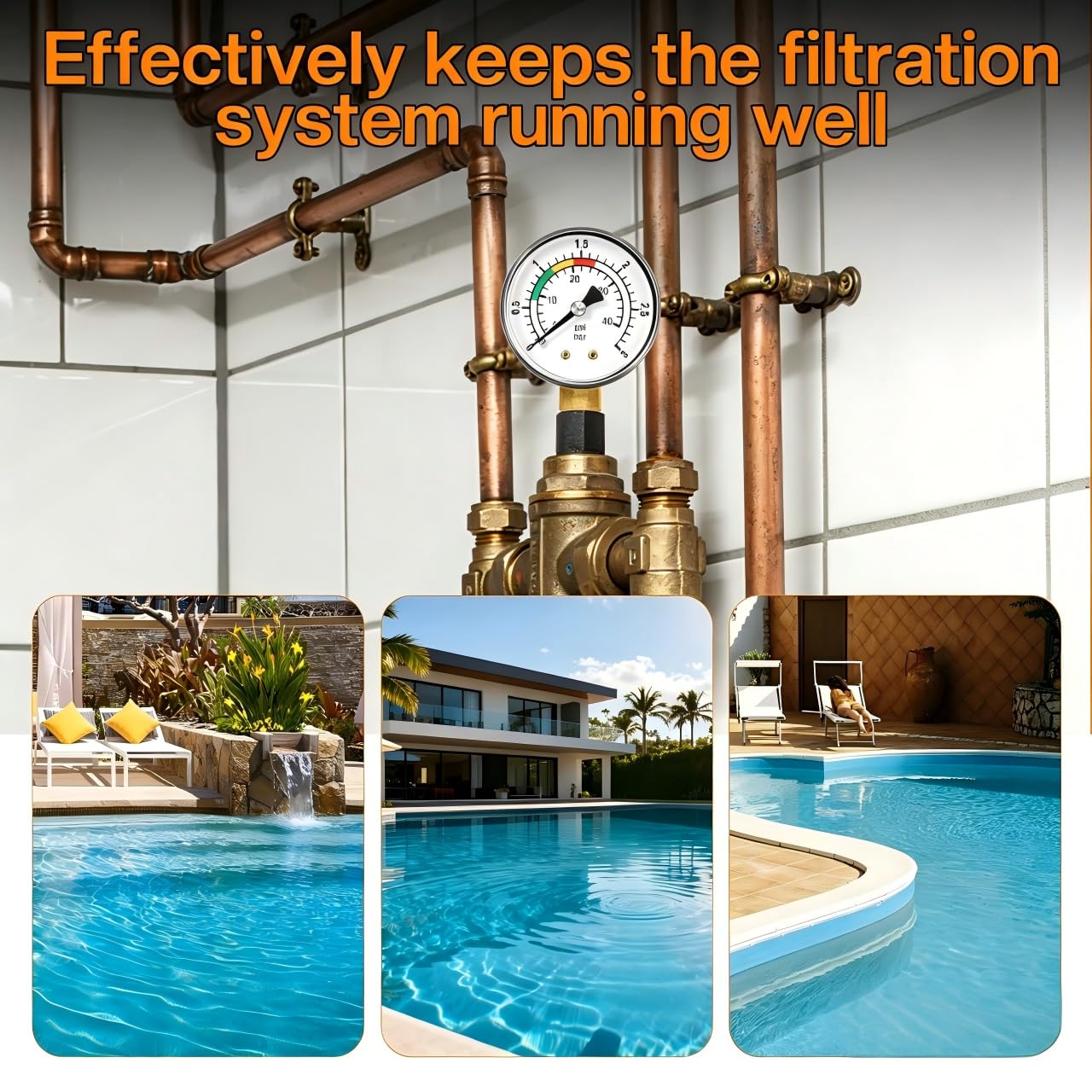 Manómetro de Presión de Agua 0-3BAR/PSI 1/4" BSPT Ø50mm para Filtro Bomba