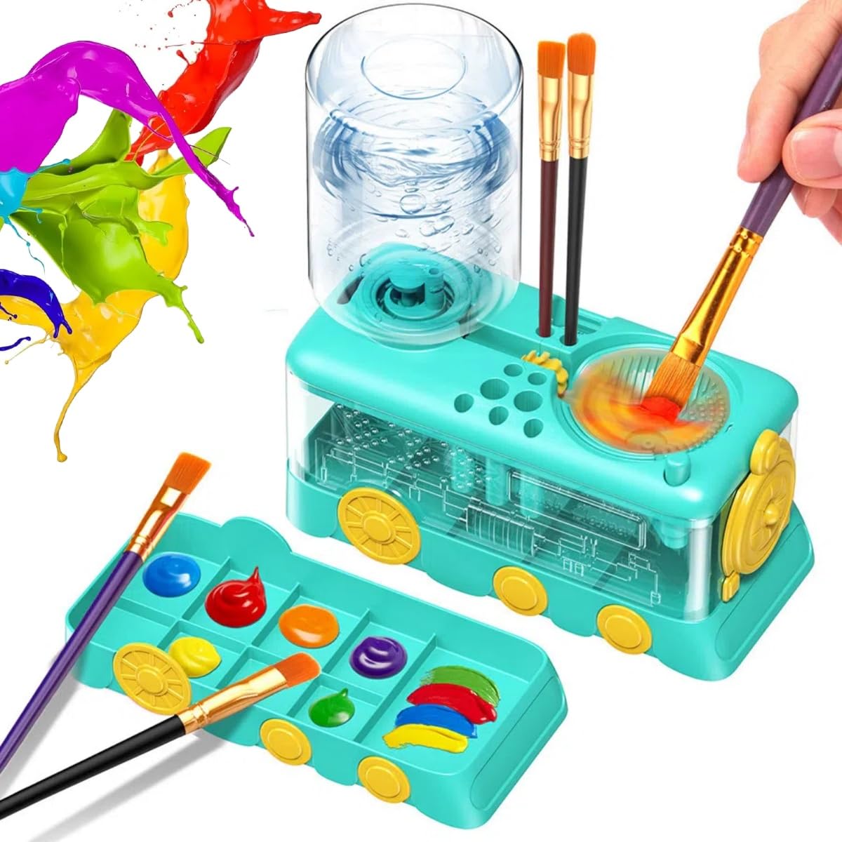 Paint Brush Cleaner Rinser Water Circulation Dispenser,Brush Rinser &amp; Dispenser,Palette Painting Supplies for Watercolor Acrylic,Art Brush Cleaner Tool Gift for Artists,Adults,Beginners (1, Green)