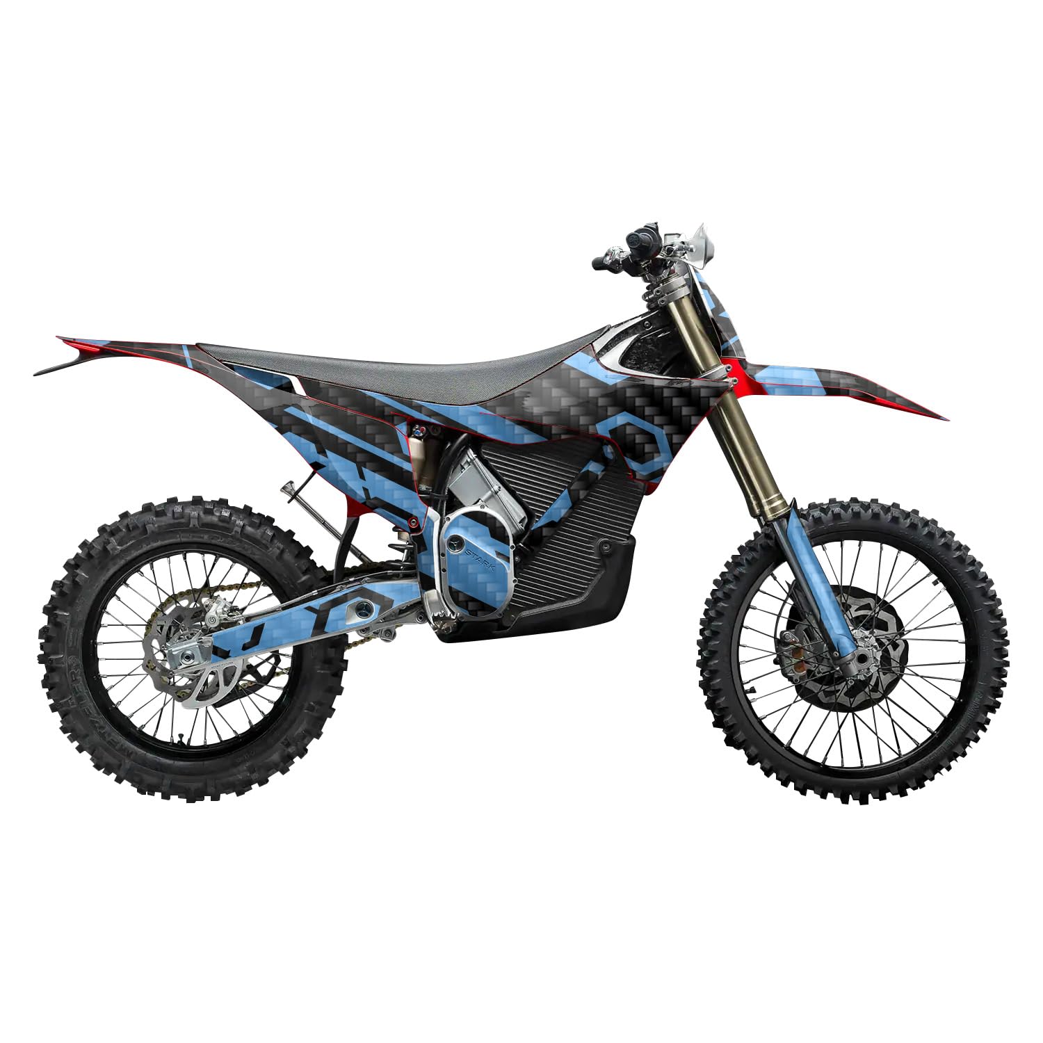 Carbon Fiber Stark Varg MX 2023-2025 Graphics Kit Wrap - Blue Hex Parts - Varg MX Skin - Premium 3M Vinyl Protective Wrap Decal Cover - Easy to Apply | Crafted in The USA by MightySkins