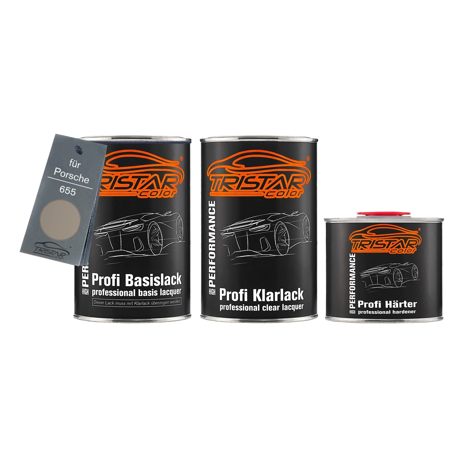 TRISTARcolor Lakier samochodowy Zestaw puszka gotowa do natrysku dla Porsche 655 Platin Metallic lakier bazowy + 2K lakier bezbarwny 2,5L