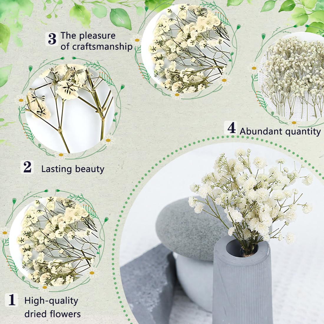Gypsophila Essiccata Bianchi 100 Pezzi Fiori Secchi per Decorazioni Nozze Artigianato Resina