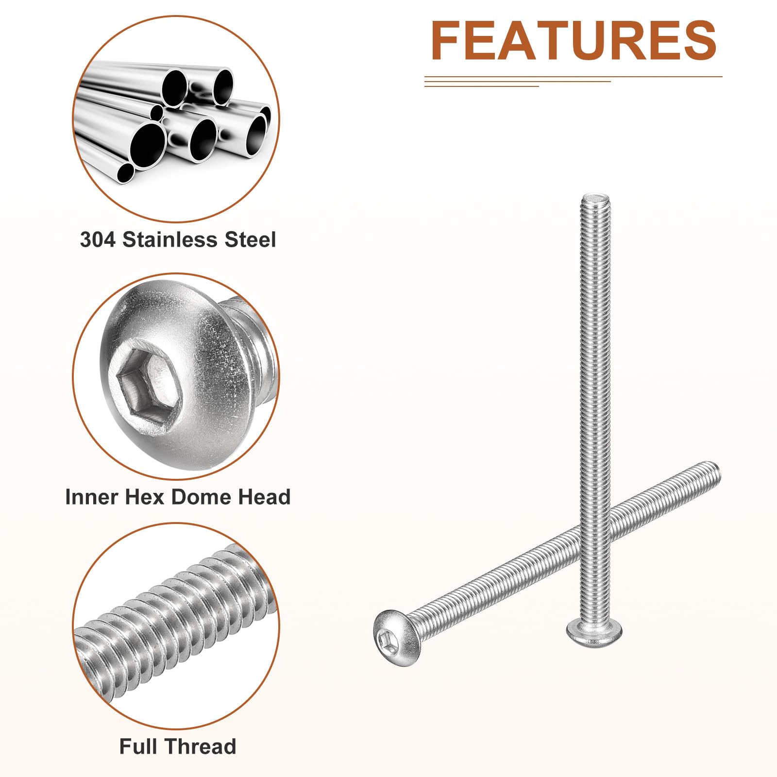 DTGN M5-0.8x75mm Button Head Socket Cap Screws - 10Pack - Good for Machine - 304 Stainless Steel 18/8 - Hex Drive Full Thread Fasteners - Image 4