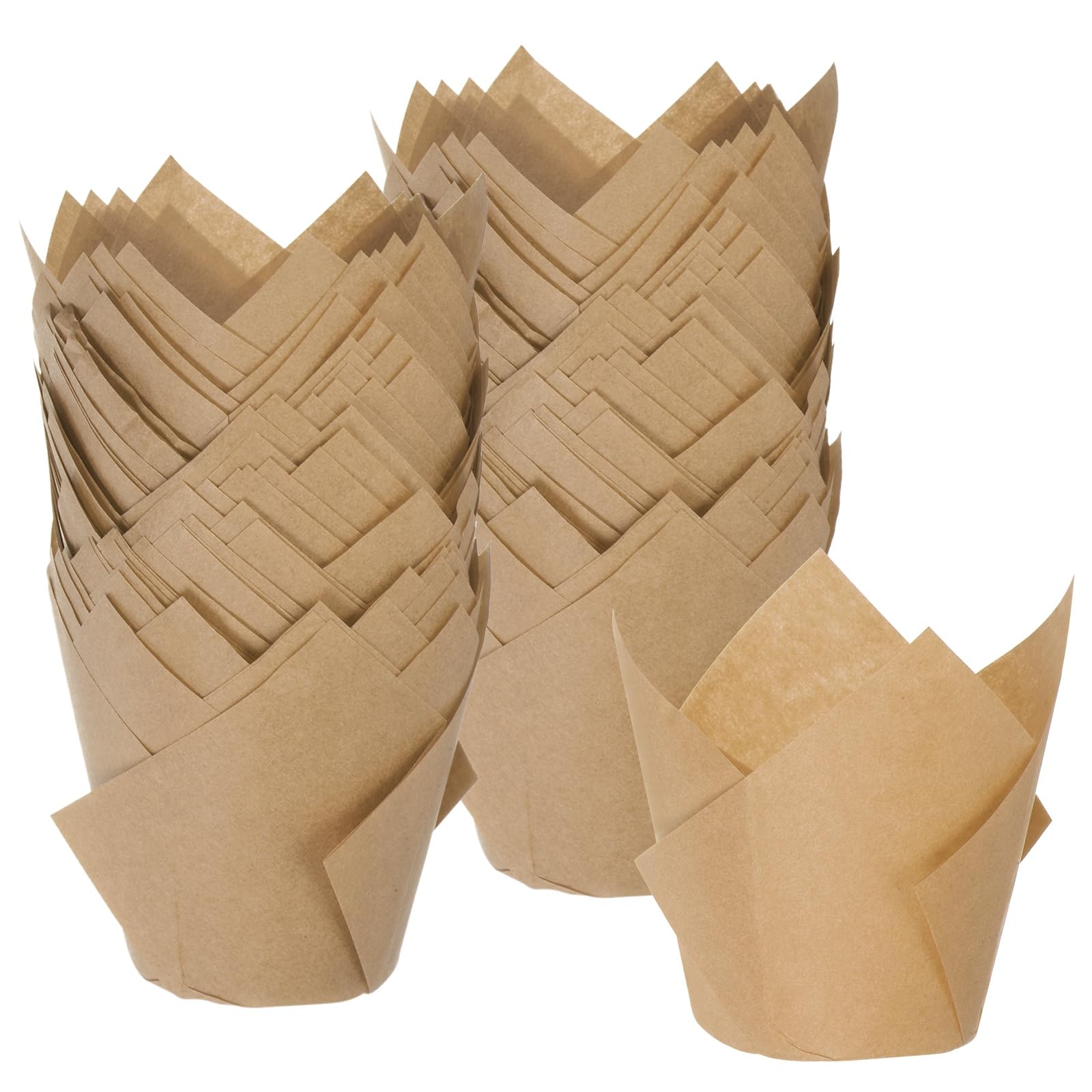 M METERXITY Cupcake-Förmchen in Tulpenform, hitzebeständig, fettdicht, Papier-Backförmchen für Hochzeit, Geburtstag, Party, Weihnachten, Cupcake-Förmchen, Mokka, 100 Stück