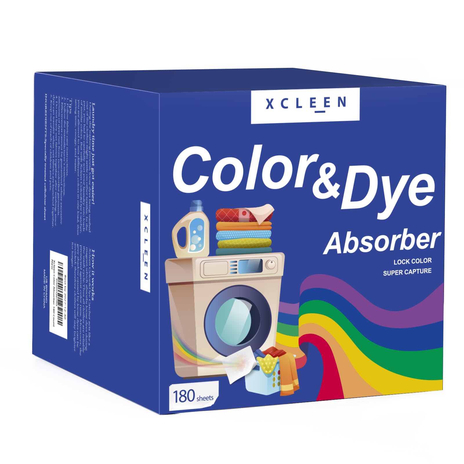 Xcleen Color Dye Trapping for Laundry 180 Count, Fragrance Free Dye Catcher Laundry Sheets, Prevent Clothes from Smearing, Color trapping Sheets for