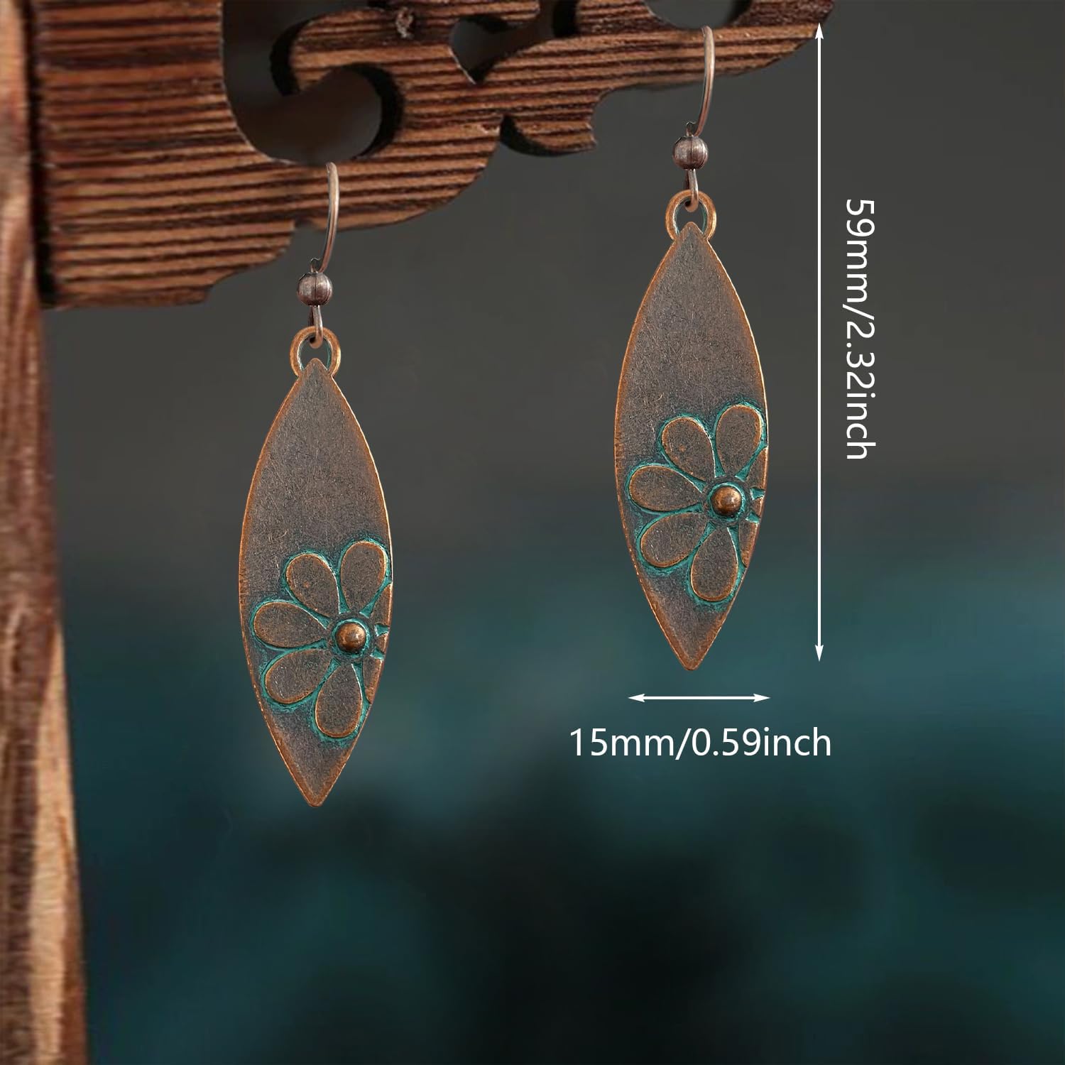Boho Vintage Copper Sunflower Teardrop Leaf Dangle Drop Earrings Bohemian Trendy Ethnic Geometry Hook Earrings for Women - Image 5