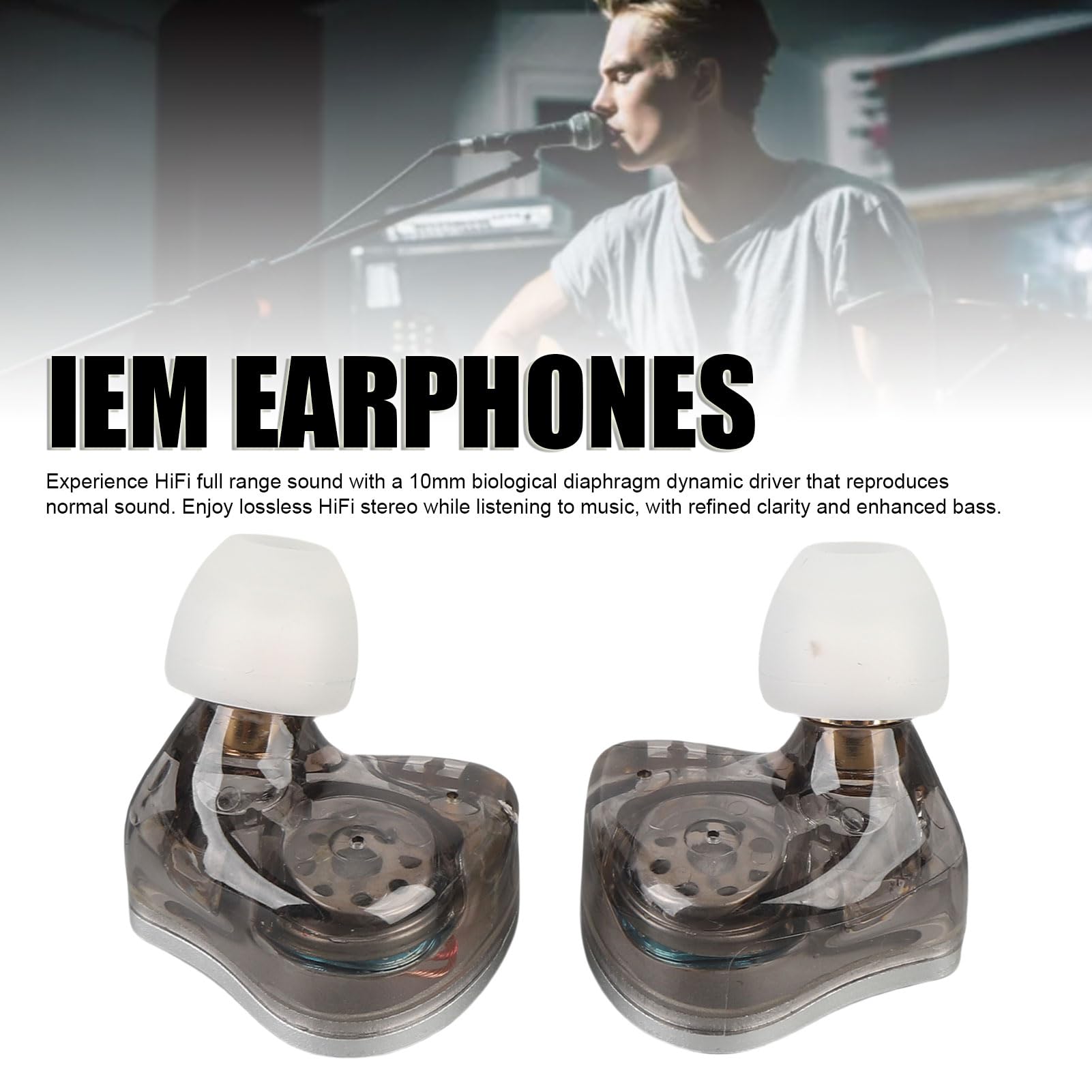 IEM Auricolari Monitor Auricolari Cablati Diaframma Biologico da 10 Mm Suono Stereo HiFi Cavo Placcato Argento Staccabile con Spina Placcata Oro da 3,5 Mm per Musicisti (SILVER)
