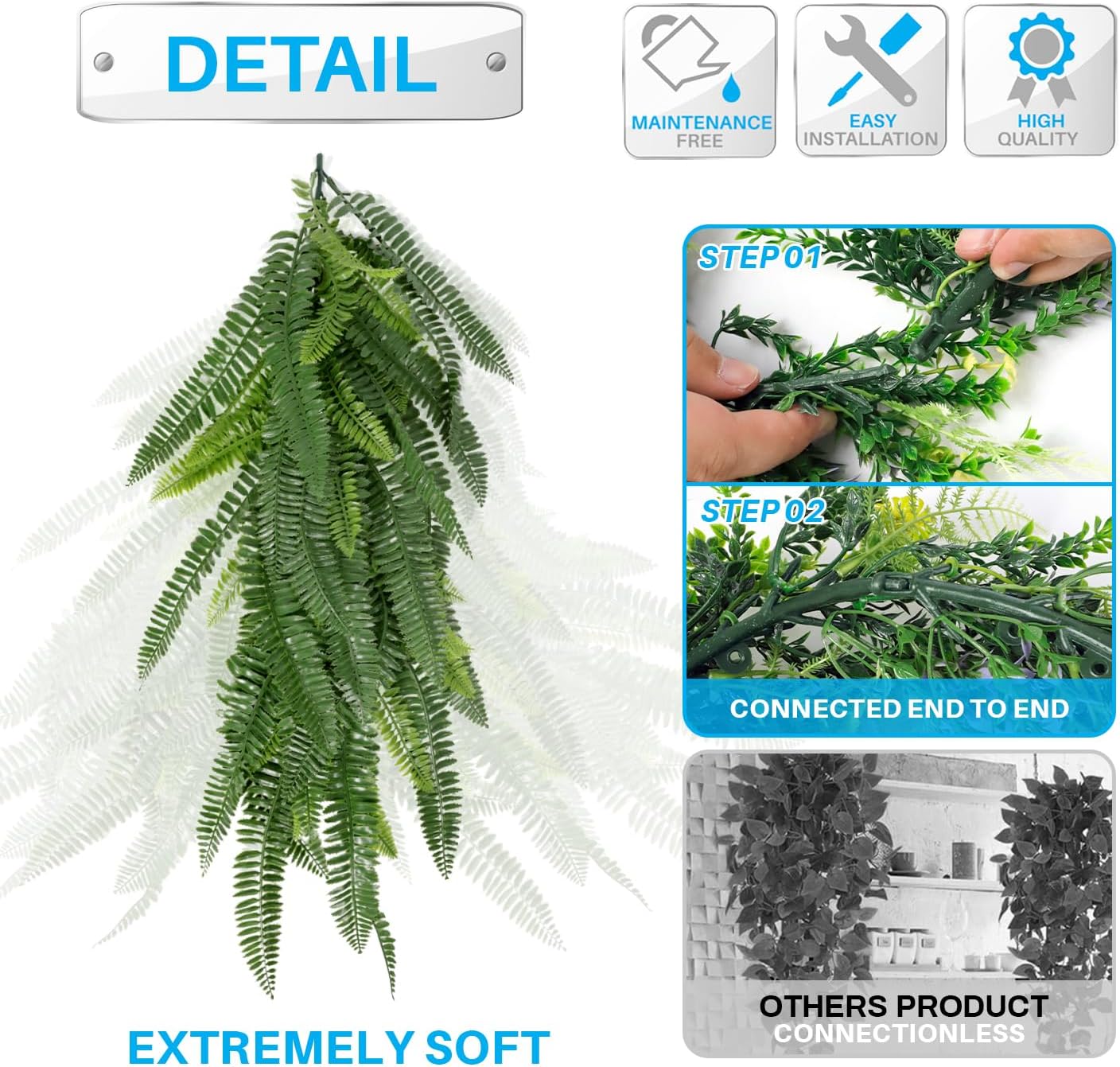 Patio Artificial Vines 19.7" Fake Hanging Plants-2Pc Faux Ivy Vine Leaves Flower Garland Fake Fern for Indoor Bedroom Wall Décor Outdoor Greenery Backdrop Wedding Decoration, Light Green