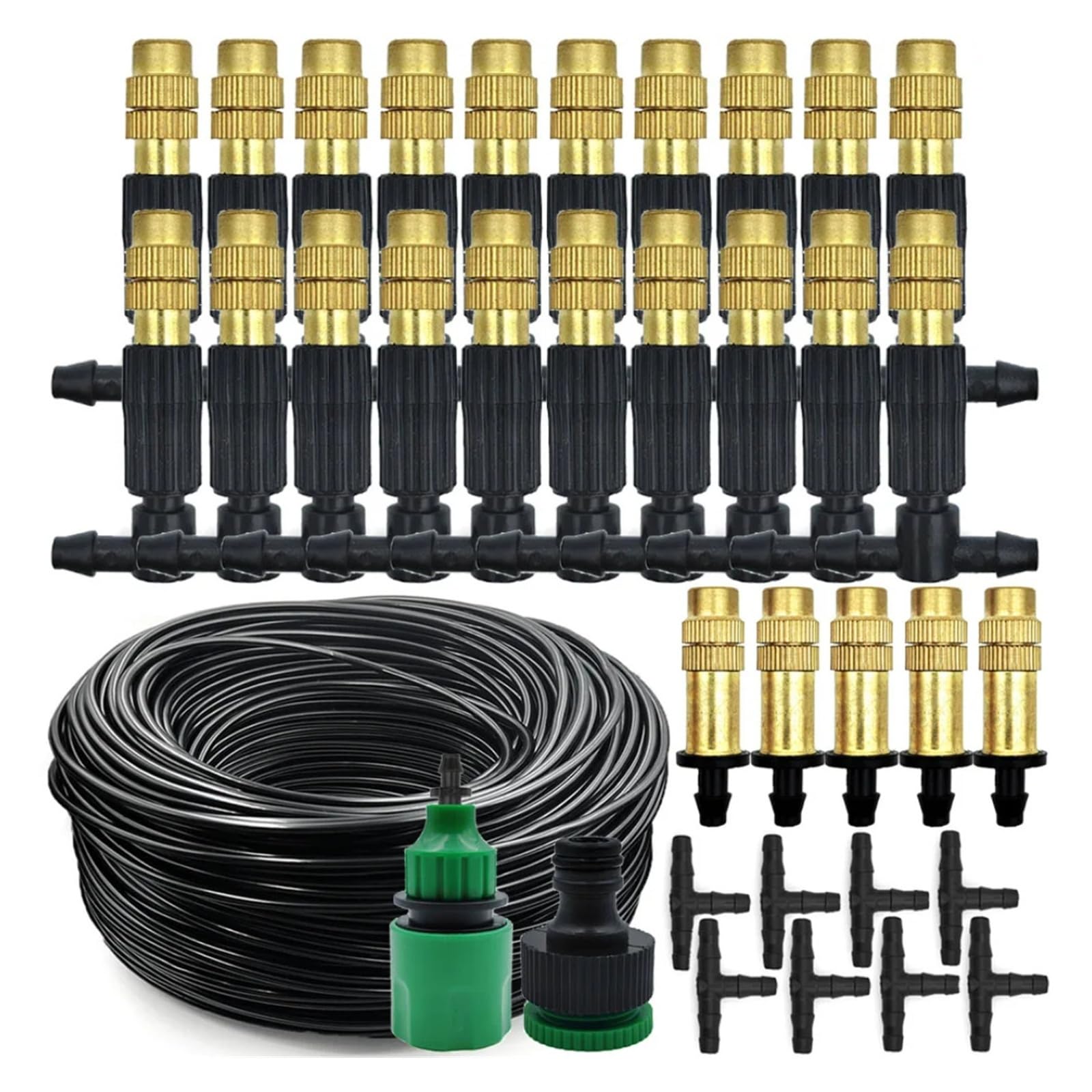 Sistema di raffreddamento a nebulizzazione 5-30M Tubo da giardino con ugello in ottone da 1/4". | Ugelli nebulizzatori in ottone per il raffreddamento di terrazze e serre. (KIT001-30M)