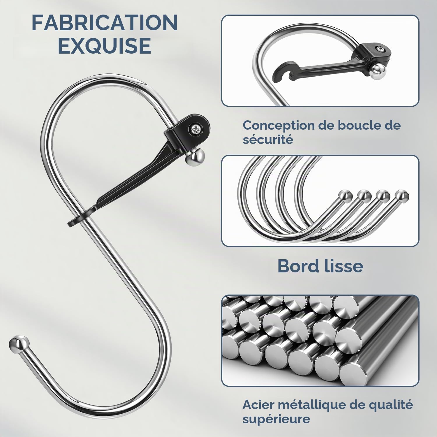 Sopito Crochets S, 8pcs Crochet en S Metal Grande avec Boucle de Securite, pour la Cuisine, Chambre et Salle de Bain, Argent