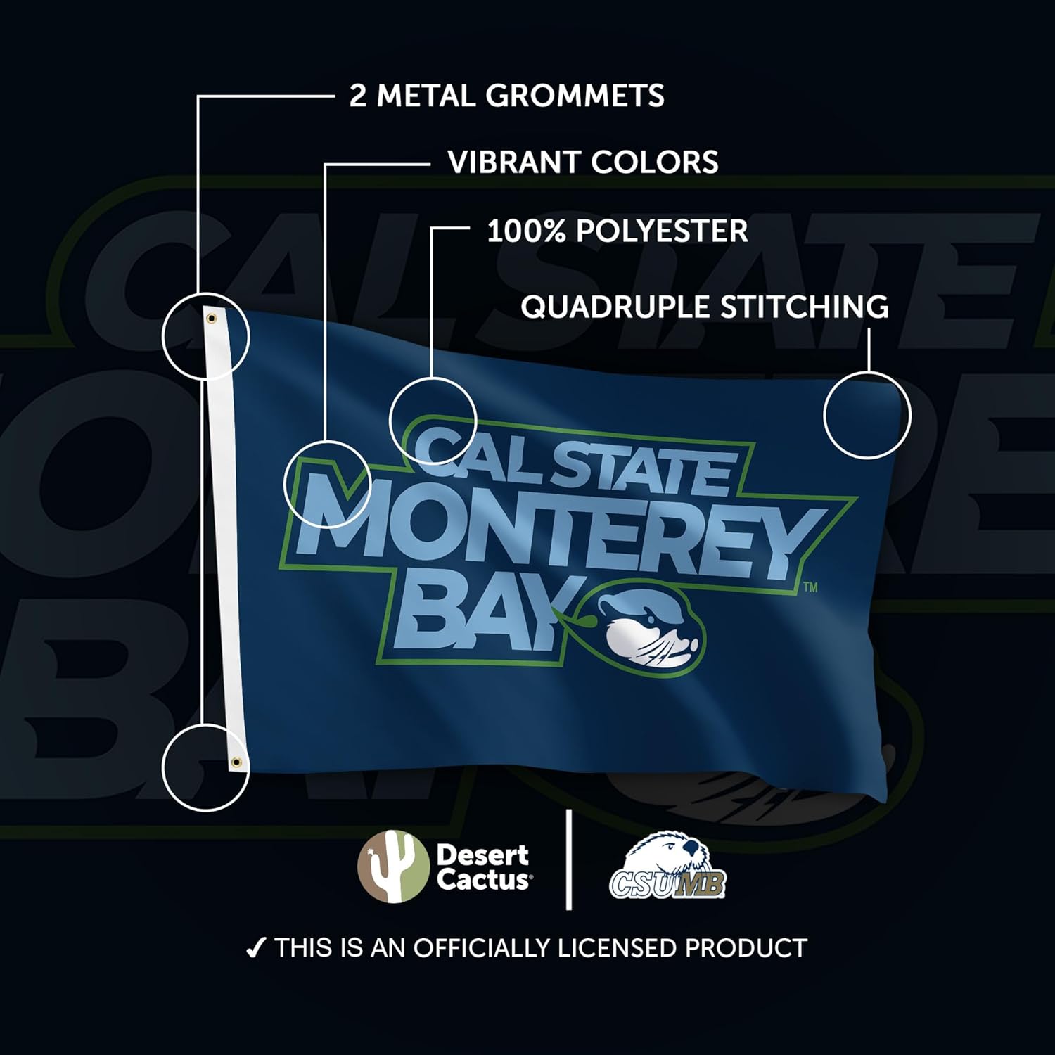 Desert Cactus California State University Monterey Bay CSUMB Flag - 3 x 5 Feet Otters Banner, Indoor/Outdoor Durable Fabric, 100% Polyester Design (Style B) - Image 4