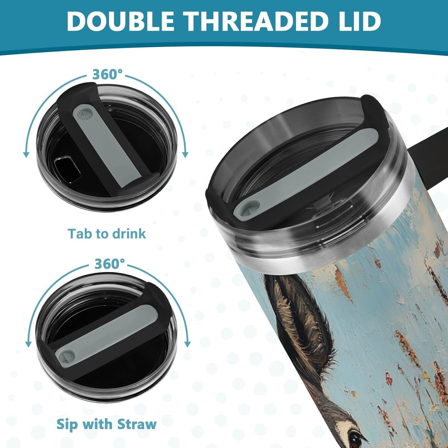 40 oz Tumbler Donkey Fence with Handle and Straw Lid Vacuum Stainless Steel Insulated Water Bottle Travel Mug Car Cup Holder Friendly for Gym Travel Office