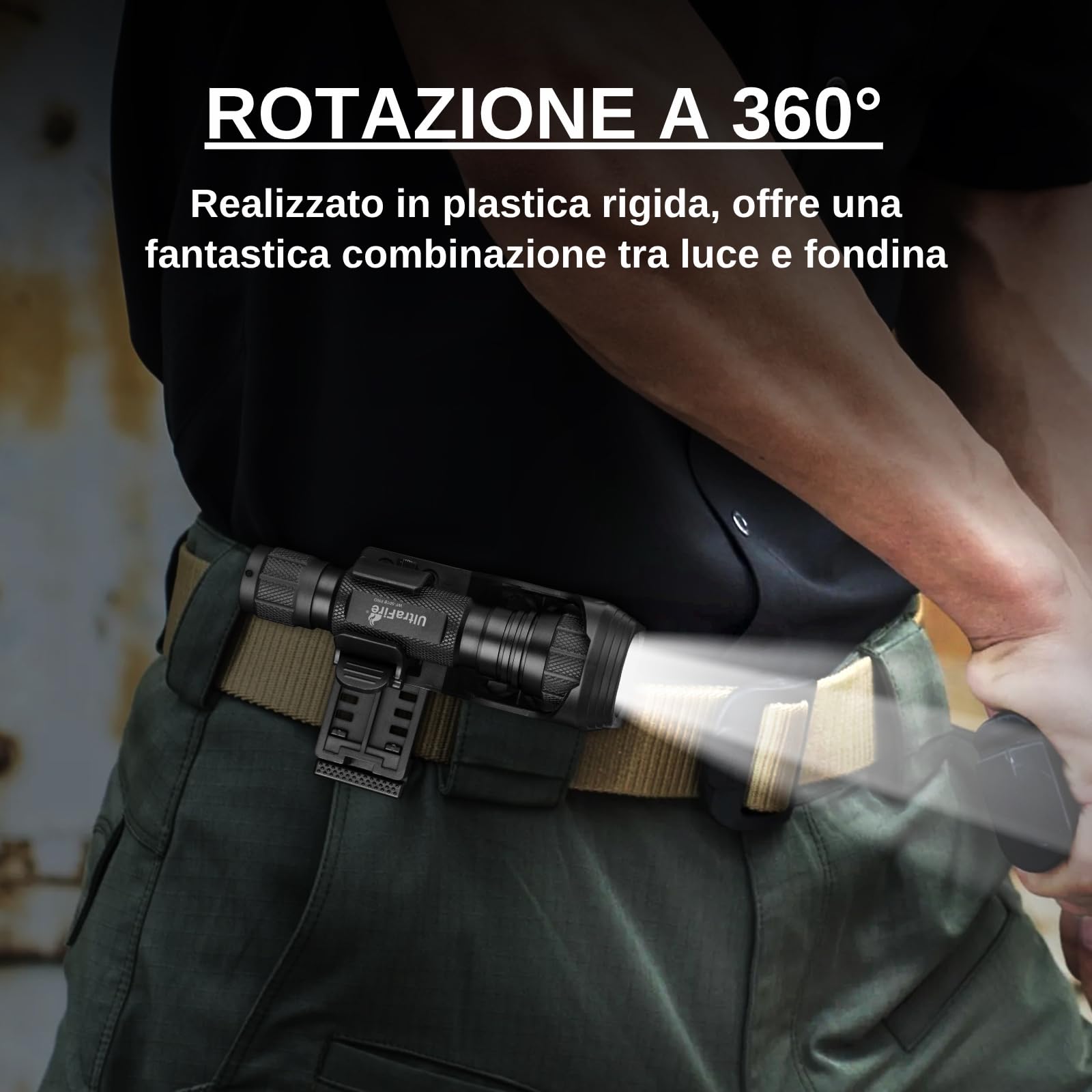 UltraFire Torcia tattica con fondina, torcia LED a 1200 lumen a singola modalità per forze dell'ordine con supporto per cintura, batteria ricaricabile e caricatore, piccola torcia WF-501B PRO