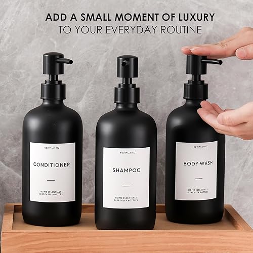 Miniatura 3 de HOMCDALY Dispensador de champú y acondicionador, paquete de 3 botellas recargables de champú y acondicionador de 21 onzas, dispensador de bomba de