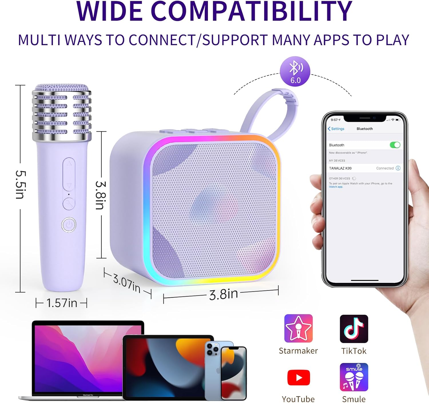 Mini Portable Karaoke Machine with 2 Wireless Mic,Home Karaoke System for Kids,Travel/Birthday Parties/Holidays,Bluetooth Speaker with Carry Handle,Ideal for Ages 3-12