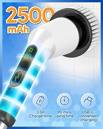 Miniatura 4 de Limpiador eléctrico giratorio, limpiador de ducha inalámbrico actualizado 2024 con 9 cabezales de cepillo reemplazables y 3 velocidades ajustables,
