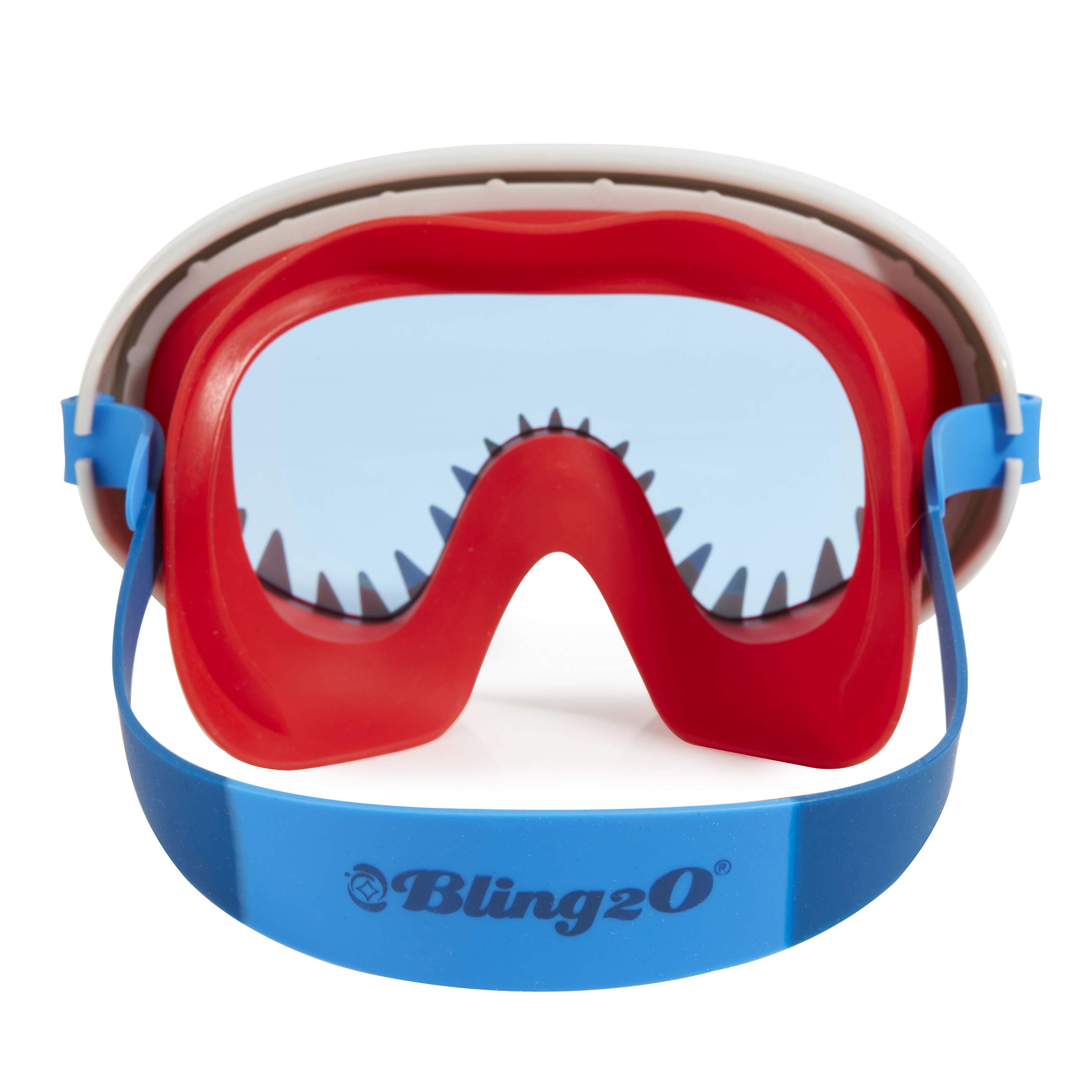 Okulary dla dzieci Shark Attack firmy Bling2o - odporne na mgłę, bez wycieków, antypoślizgowe i chroniące przed promieniowaniem UV - Czerwony obiektyw do zabawy akcesoria wodne Zawiera twarde etui