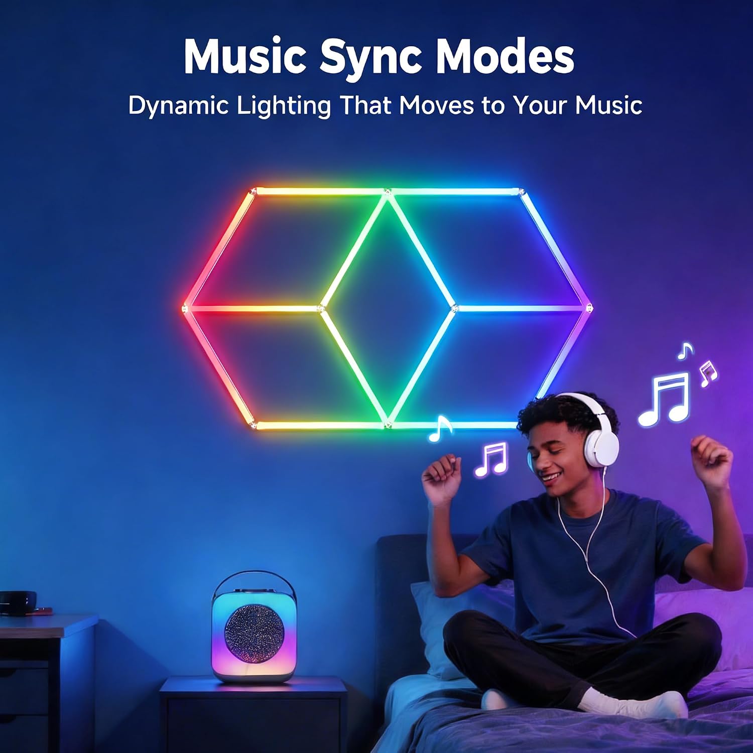 RGB Hexagon Lights with Remote- 4 Music Sync & 358+ Colors LED Hexagon Lights for Gaming Room, Gym, Bar, Ceiling, Basement Decor, Gym Lighting