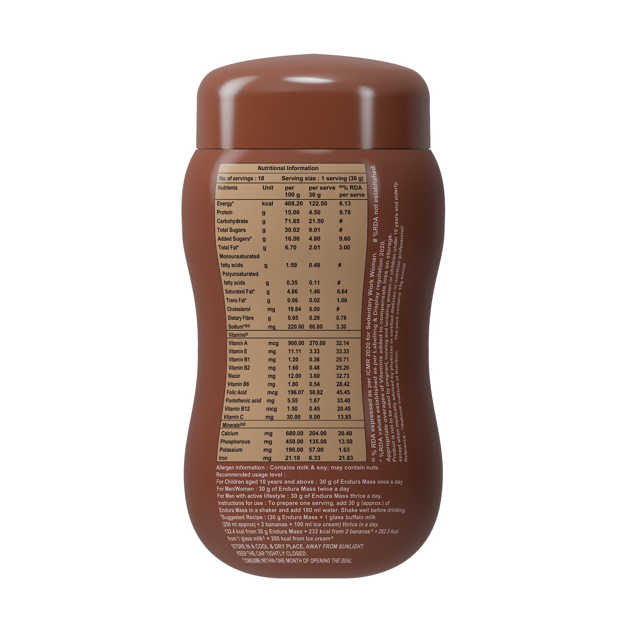 Endura Mass Weight Gainer Powder 550 G Cafe Mocha Flavour|Unique Blend Of 3 Sources Of Protein,Carbs,Vitamins & Essential Minerals|For Children Above 10 Years,Men,Women & Athletes,1 count,33 Servings - Image 3 thumbnail