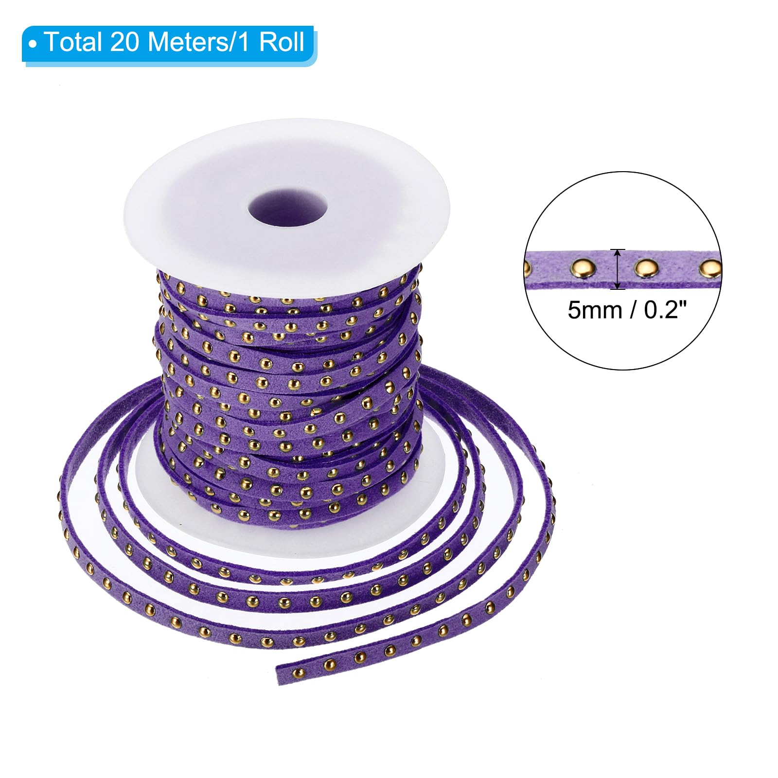 PATIKIL 65.6ft Studded Faux Suede Cord Rope for Jewelry Making 5mm Micro Fibre Flat Leather Lace Beading String Ribbon with Rivets - Image 2