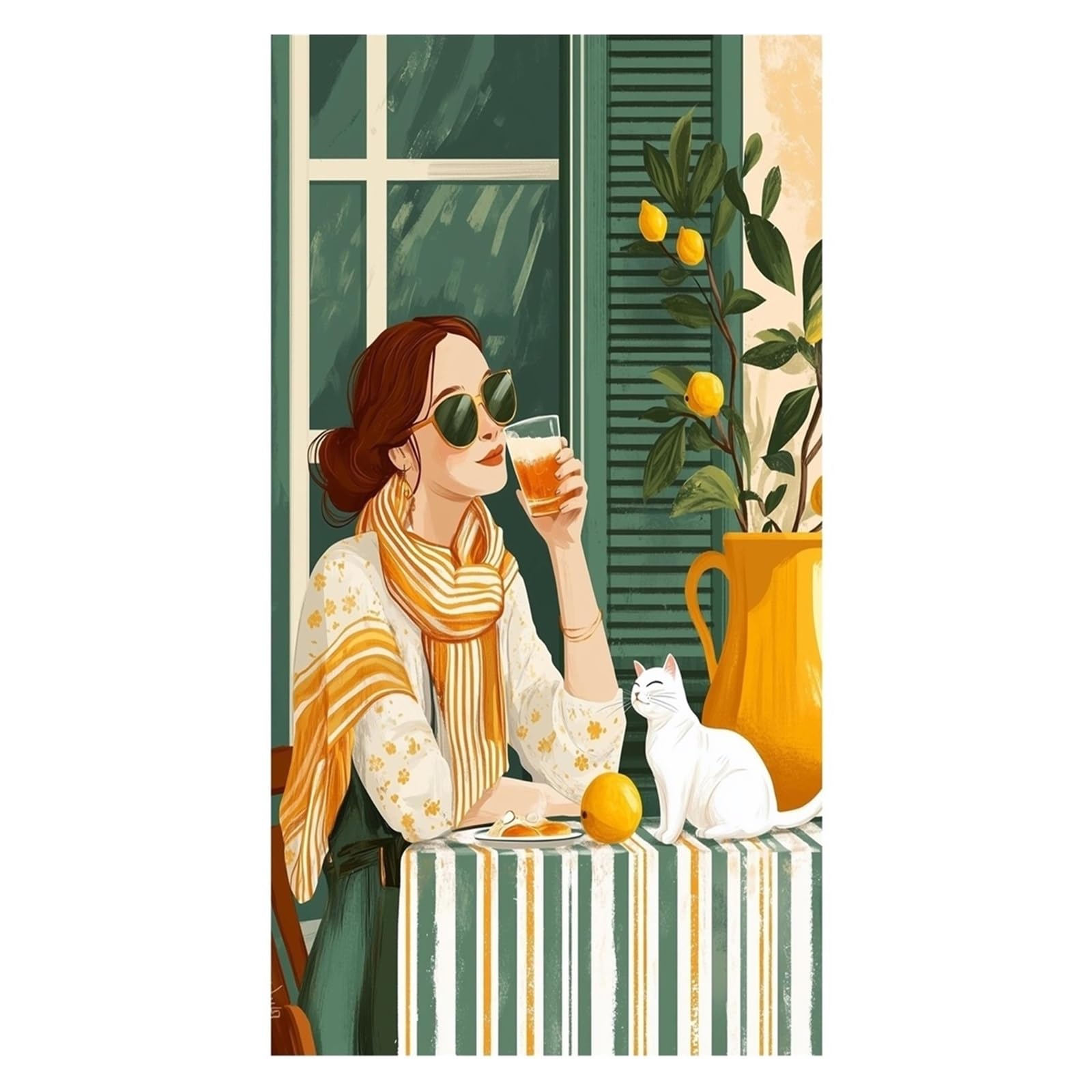 Graiting 1pc Summer Woman With Poster Print Lemon Tree Watercolor Canvas Painting Wall Art Home Decor(By-8,40x60cm)