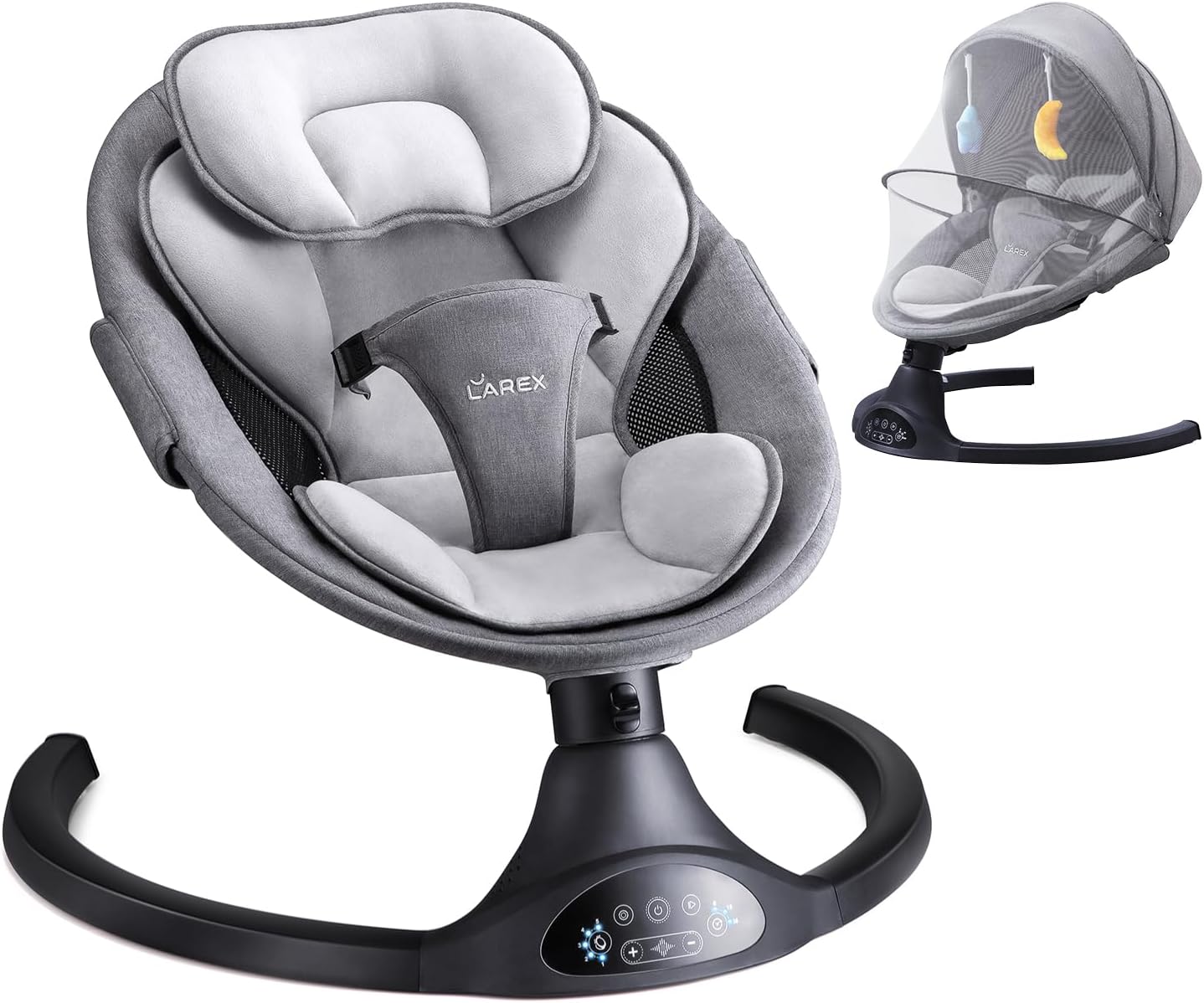 LAREX Baby Swing for Infants | Electric Bouncer for Babies,Portable Swing for Baby Boy Girl,Remote Control Indoor Baby Rocker with 5 Sway Speeds,1 Seat Positions,10 Music and Bluetooth (Black)