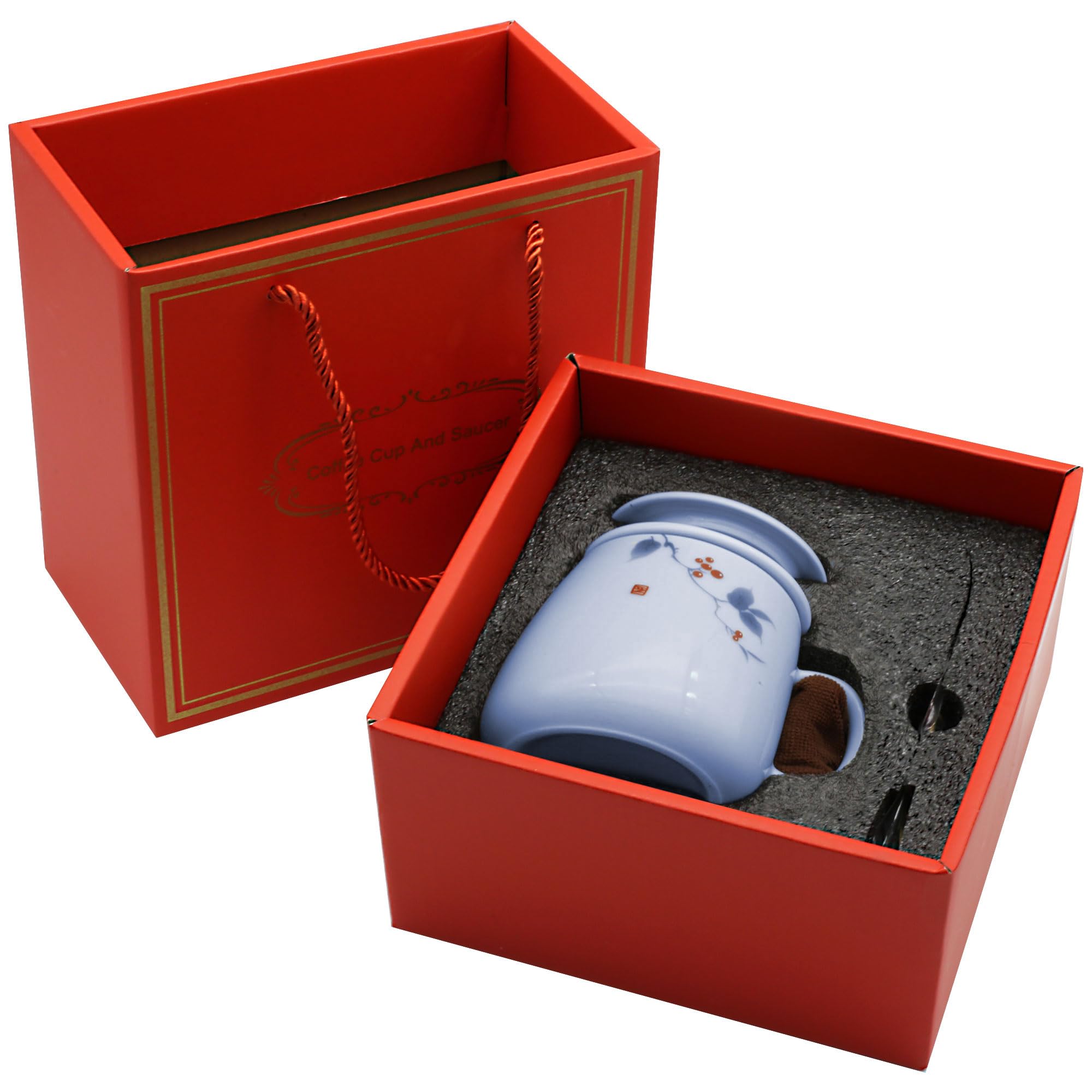 Taza de té de cerámica con infusor y tapa de cerámica. Taza de té de porcelana premium de 18 oz con estuche para té de hojas sueltas, infusiones de hierbas, té de flores y café (azul oscuro).