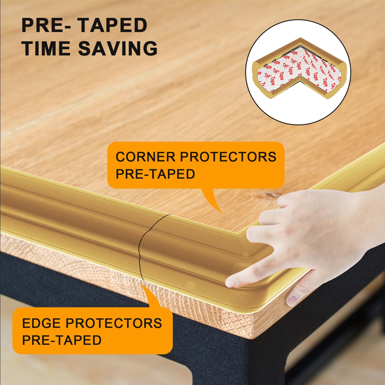Safety Baby Edge Corner Guards Protector Set, 2.3M/7.5ft Edges Protector + 4 Corner Guards for Kids Foam, Furniture and Tables Child Baby Proof Bumpers, Pre-Taped for Direct Use - Image 2