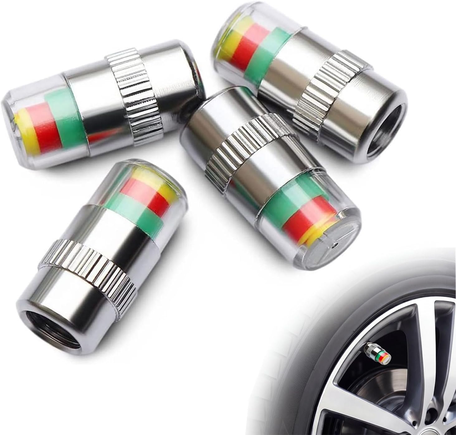 ANKI HAPPIGO 4Pcs 32-to-35 PSI Car Tire Pressure Monitor Valve Stem Caps Sensor Indicator Easy to Read 3 Color Eye Alert