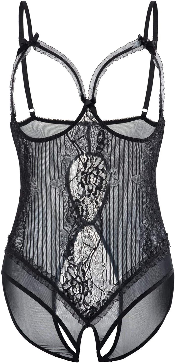 Women Sexy Lingerie Teddy Babydoll Bodysuit Lace Nightie Plus Size S-6XL (Black, XXL)