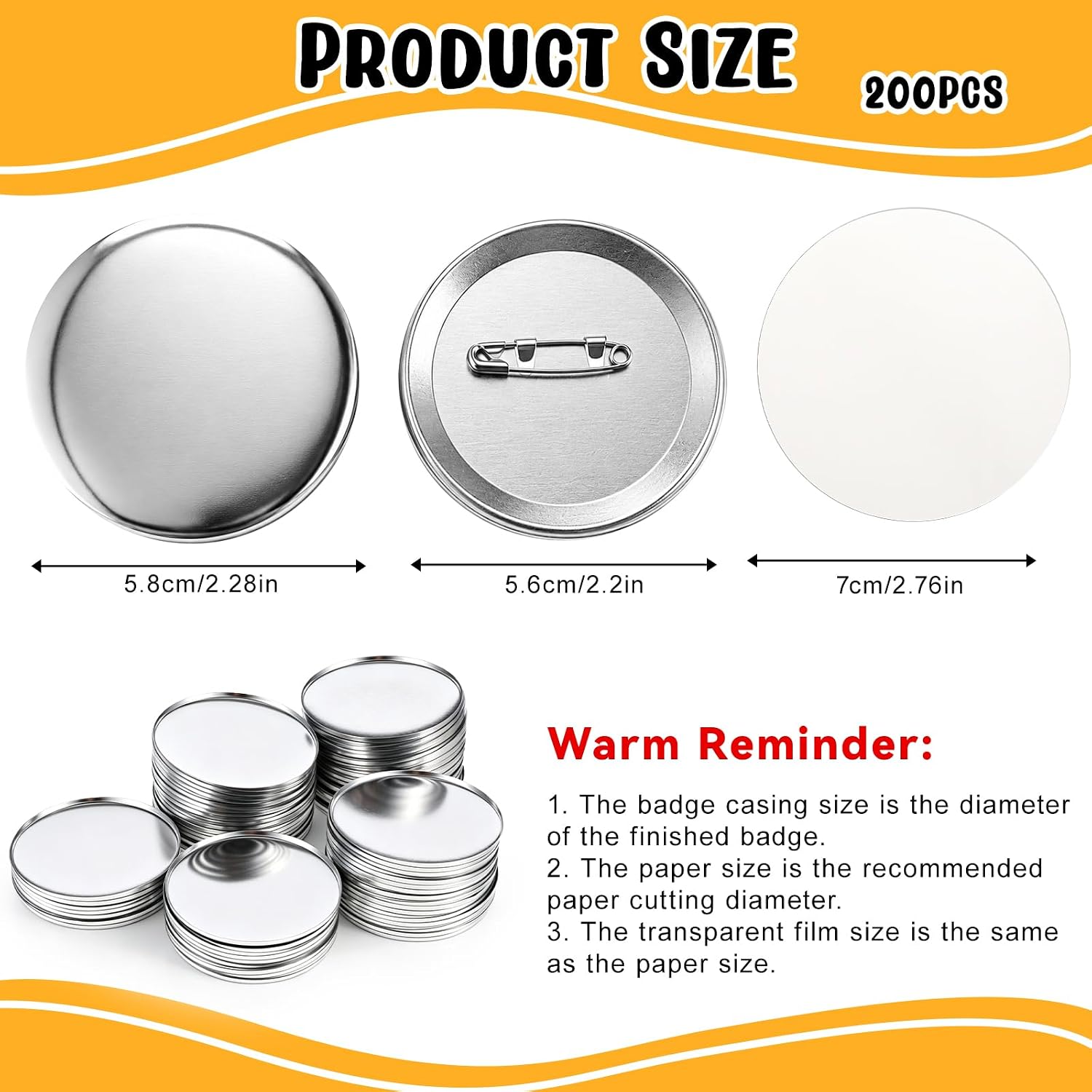 200 Sets (600 Pcs Total) 2.28 Inches Blank Button Making Supplies