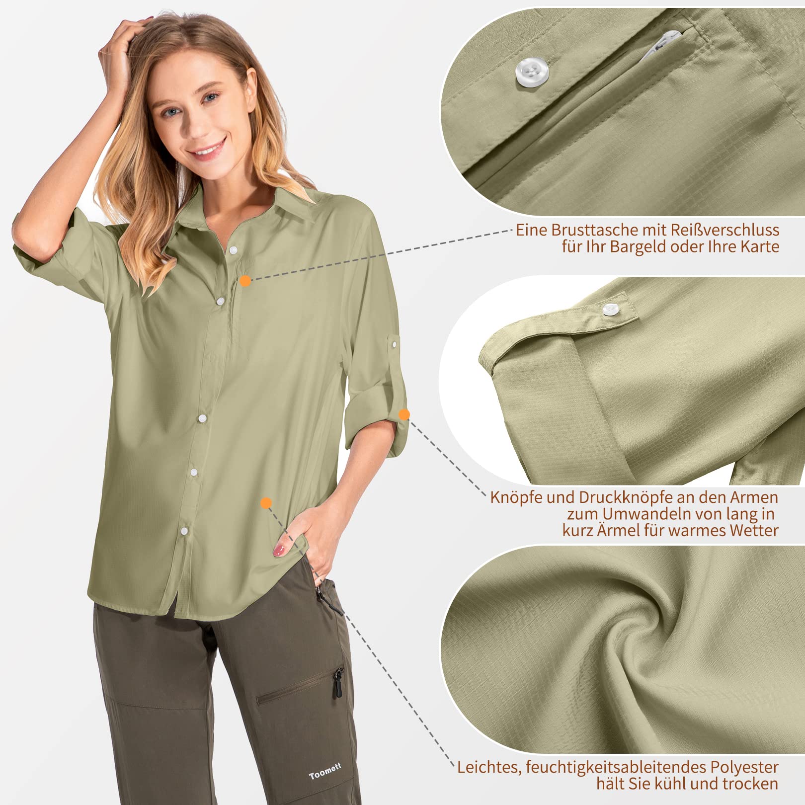 yeyity Chemisier à manches longues pour femme - Protection UV - Séchage rapide - Pour le sport, la randonnée, le safari, les vacances à la plage - Élégant