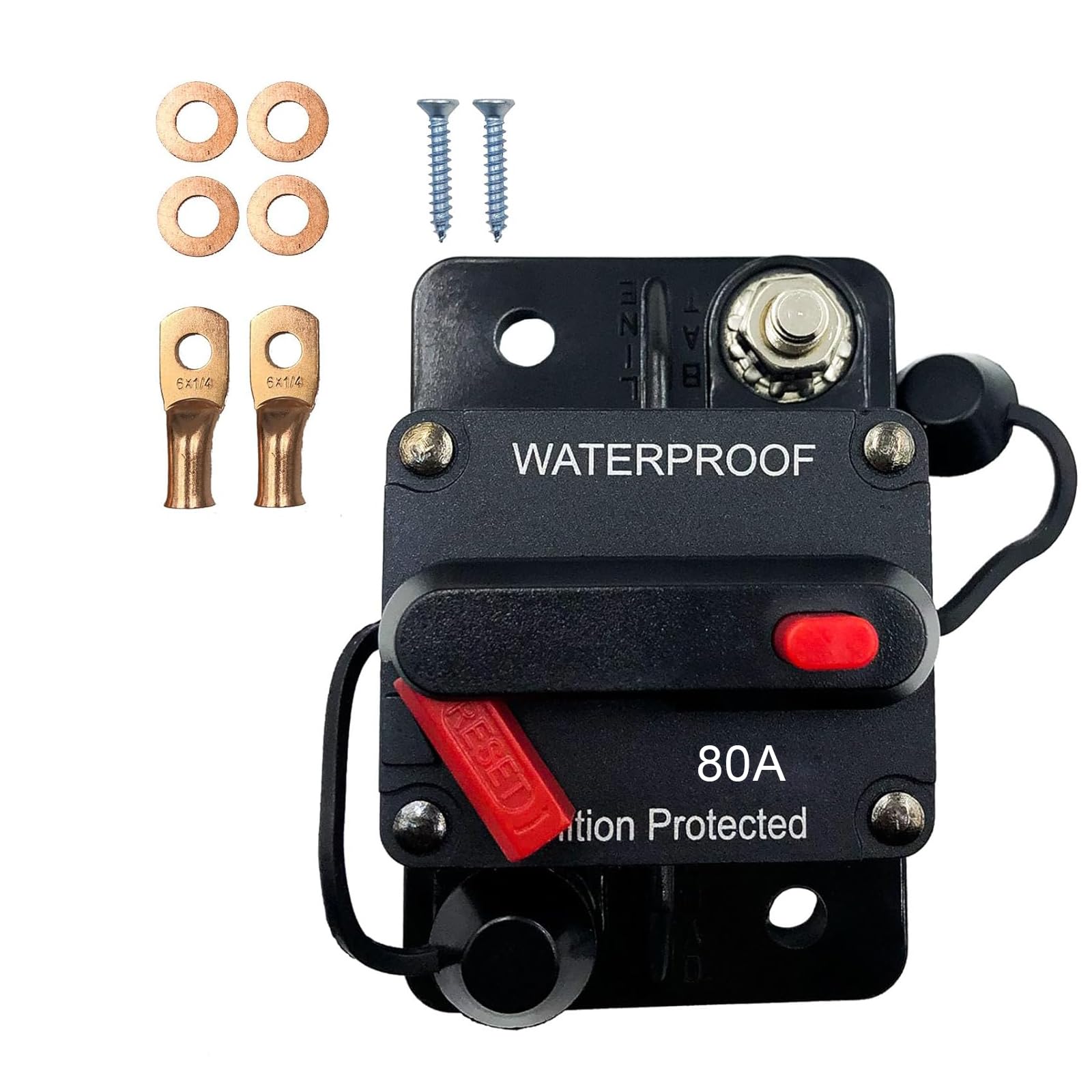 Disyuntor con Reinicio Manual 80 A,12 V-48 V, Impermeable para Motor y Audio Marino