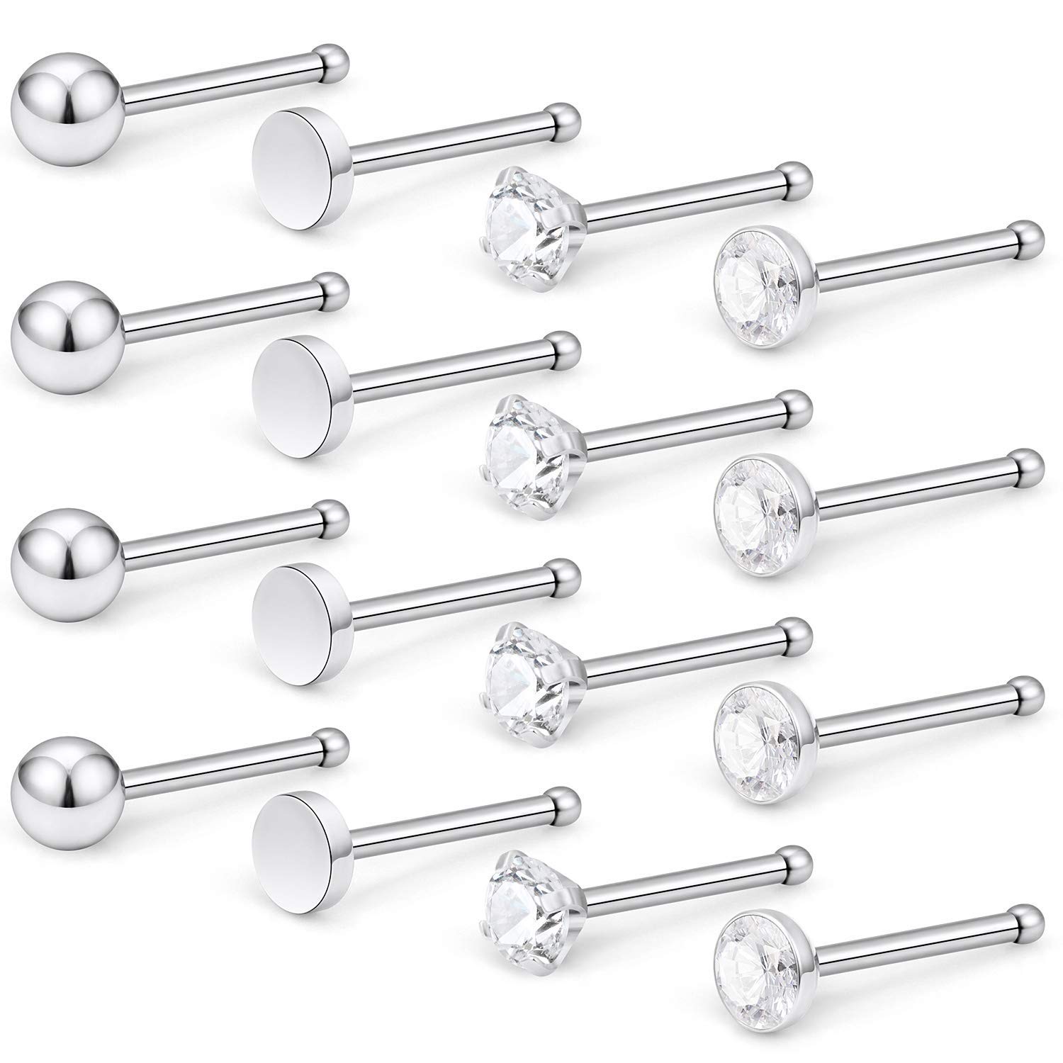 LAURITAMI Pendientes Piercing Nariz de Acero Quirúrgico Perno Curvos 20G 7 mm Tornillo Espiral L Forma Opal CZ Estilos Joyas