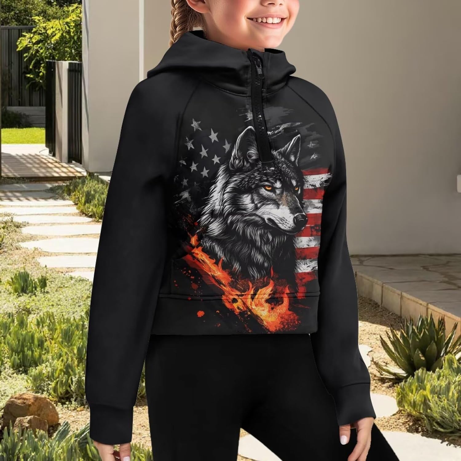 Girls Half Zip Sweatshirt Long Sleeve Crop Pullover Tops Kids Hooded Neck Winter Fall Hoodies with Pocket