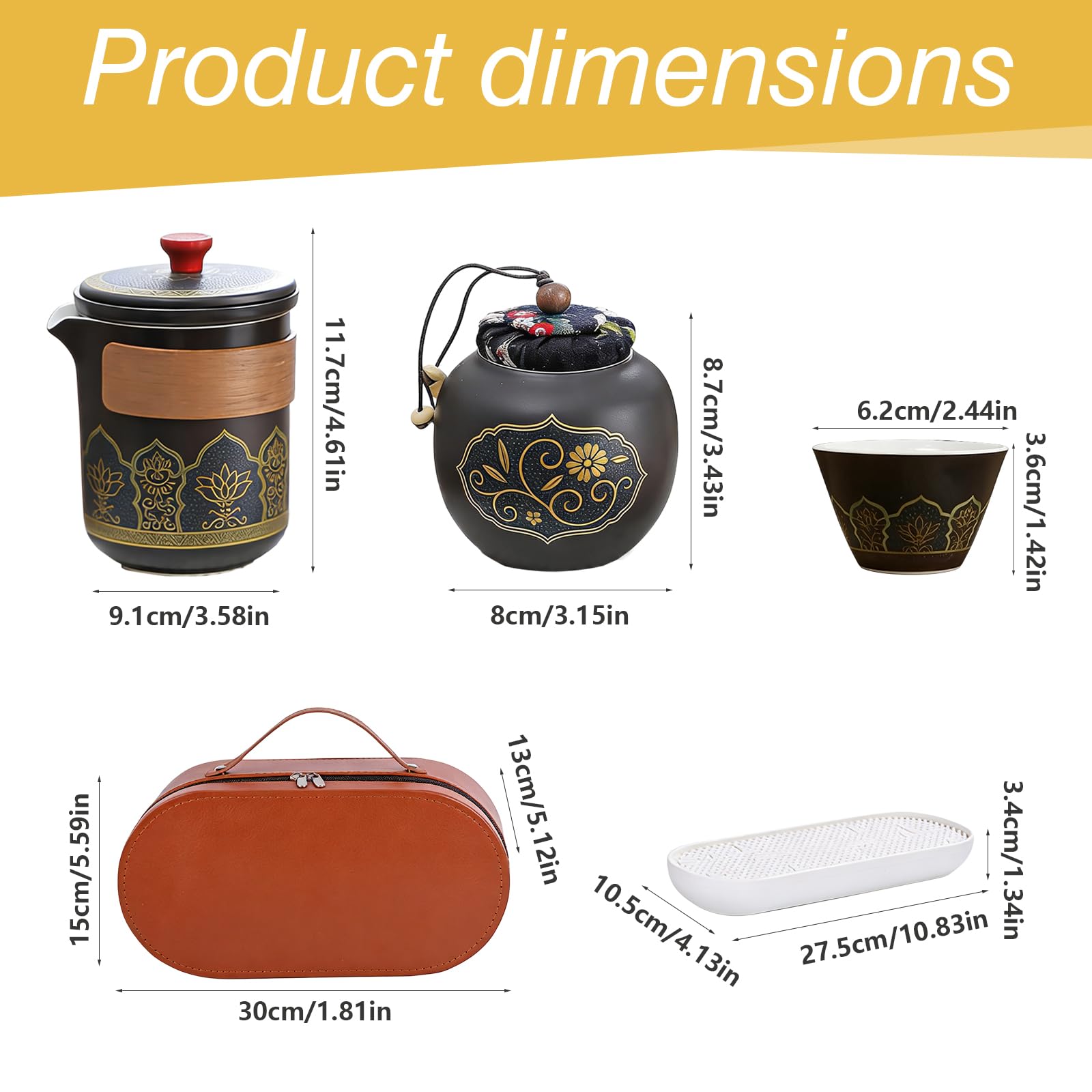 Japanisches Teeservice, Tragbares Chinesisches Teeset, Japanisches Kung Fu Tee Set Mit Reisetasche, 1 Teekanne (270ml) + 1 Teekanister (45g) + 4 Teetassen (40ml) Für Reise Und Zuhause