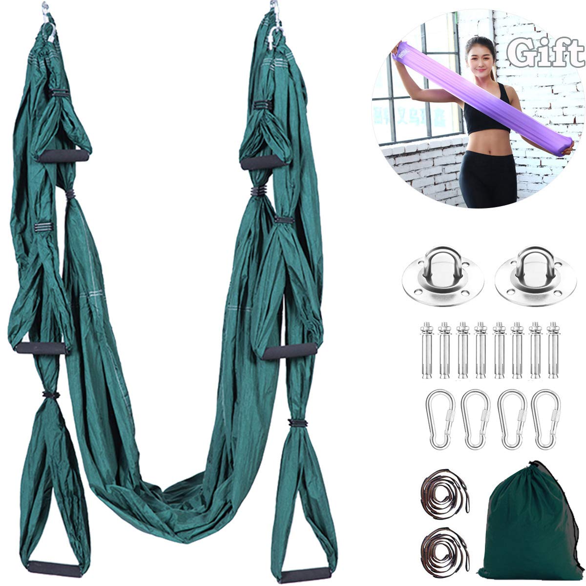 Aerial Yoga Hammock Kit - 600lb Capacity Antigravity Yoga Swing With Straps For Home & Outdoor Fitness