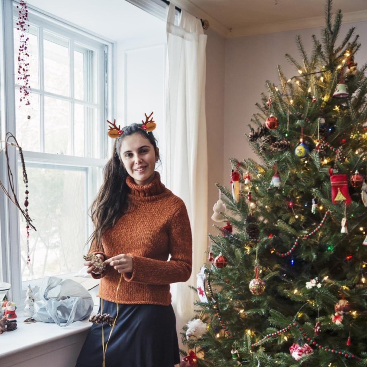 4 Pairs Christmas Hair Clips Reindeer Ears Hair Accessories Christmas Deer Ears Barrettes Cute Reindeer Antlers Hairpins for Deer Antlers Costume Holiday Party Decoration - Image 8