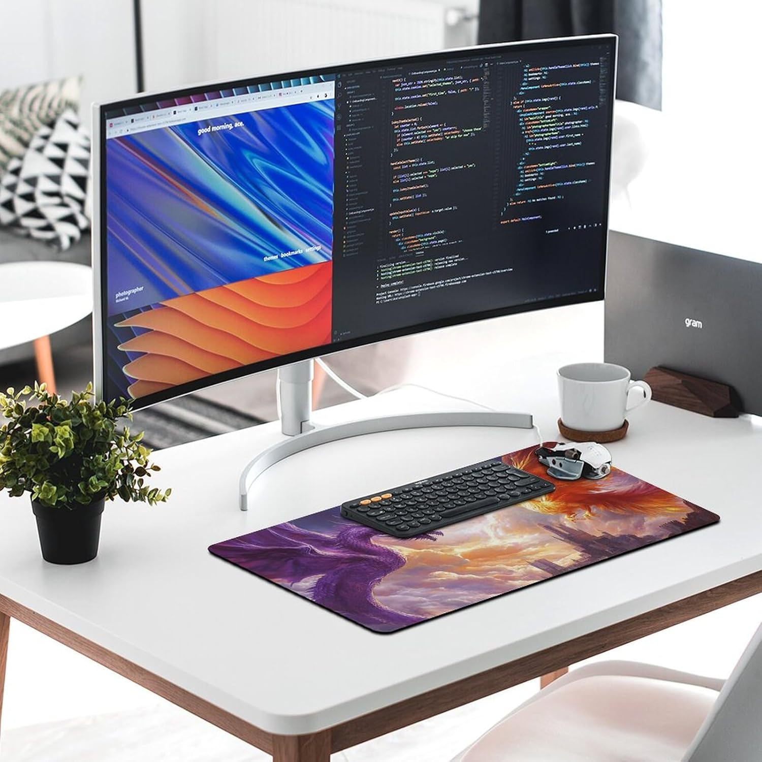 Large Mouse Pad Gaming Mousepad Purple Dragon Cool Phoenix Rising Fantasy Big Computer Desk Mat Desk Pad for Keyboard and Mouse Mat Non-Slip Base 40X75cm