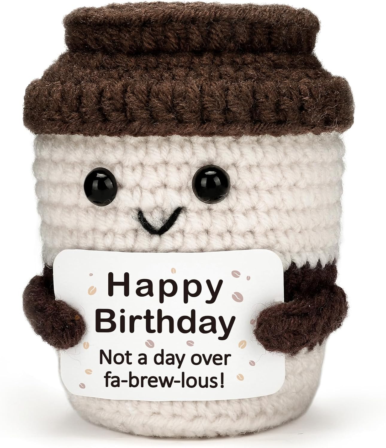 Birthday Gifts for Man Woman Dad Handmade Crochet Coffee with Inspirational Funny Birthday Card for Coffee Lover Coworkers Friend Teacher Nurse Boyfriend Girlfriend Sister Brother Mom Dad BFF