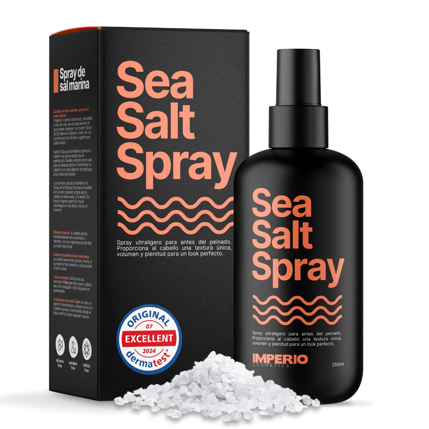 IMPERIO Sea Salt Spray - 250ml Spray Sal Marina Pelo para Más Volumen Y Textura Estable - Perfectas Ondas Surferas, Más Volumen y Agarre con Poder del Mar - Fragancia Unisex