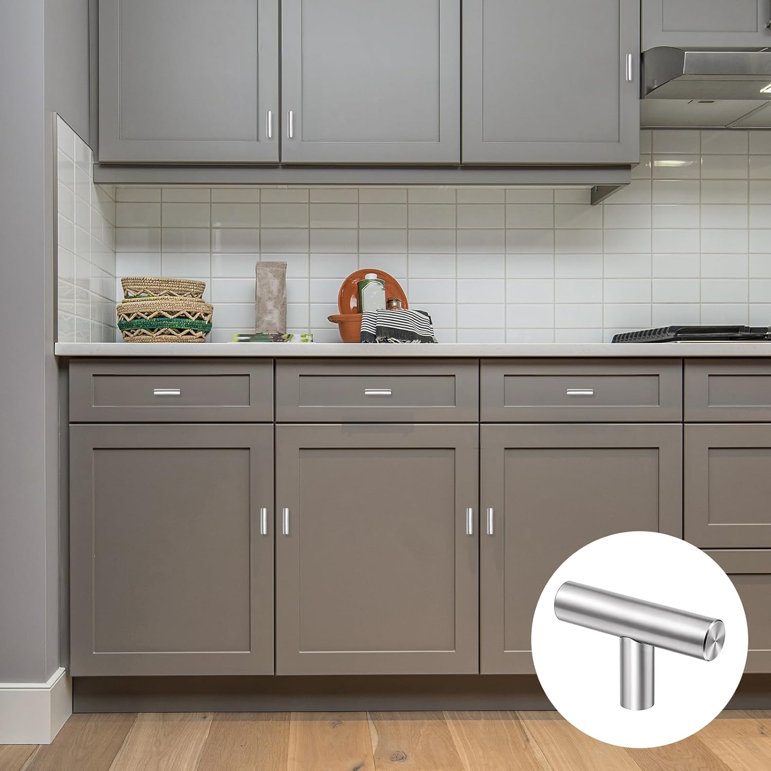 SHENLIU 50 Pack Brushed Cabinet Knobs, Kitchen Silver Pulls for Drawer Stainless Steel Dresser Cabinet Handles 2 in Length Single Hole T Bar Drawer Knob for Kitchen Cabinets and Dressers