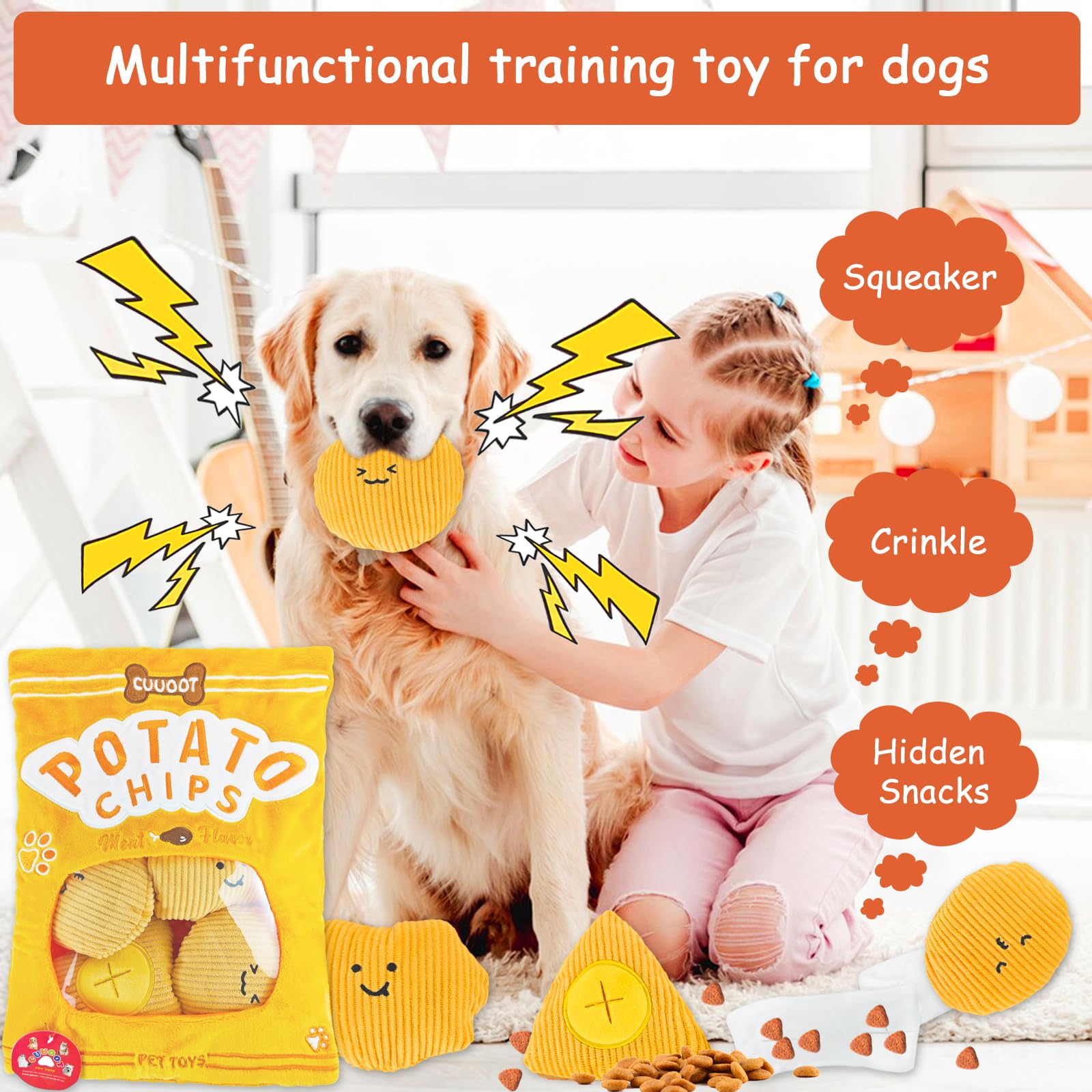 CUUOOT Dog Snuffle Toys Crinkly Squeaky Enrichment Dog Toys Interactive Plush Treat Puzzle Toy for Small Medium and Large Dogs - Image 3