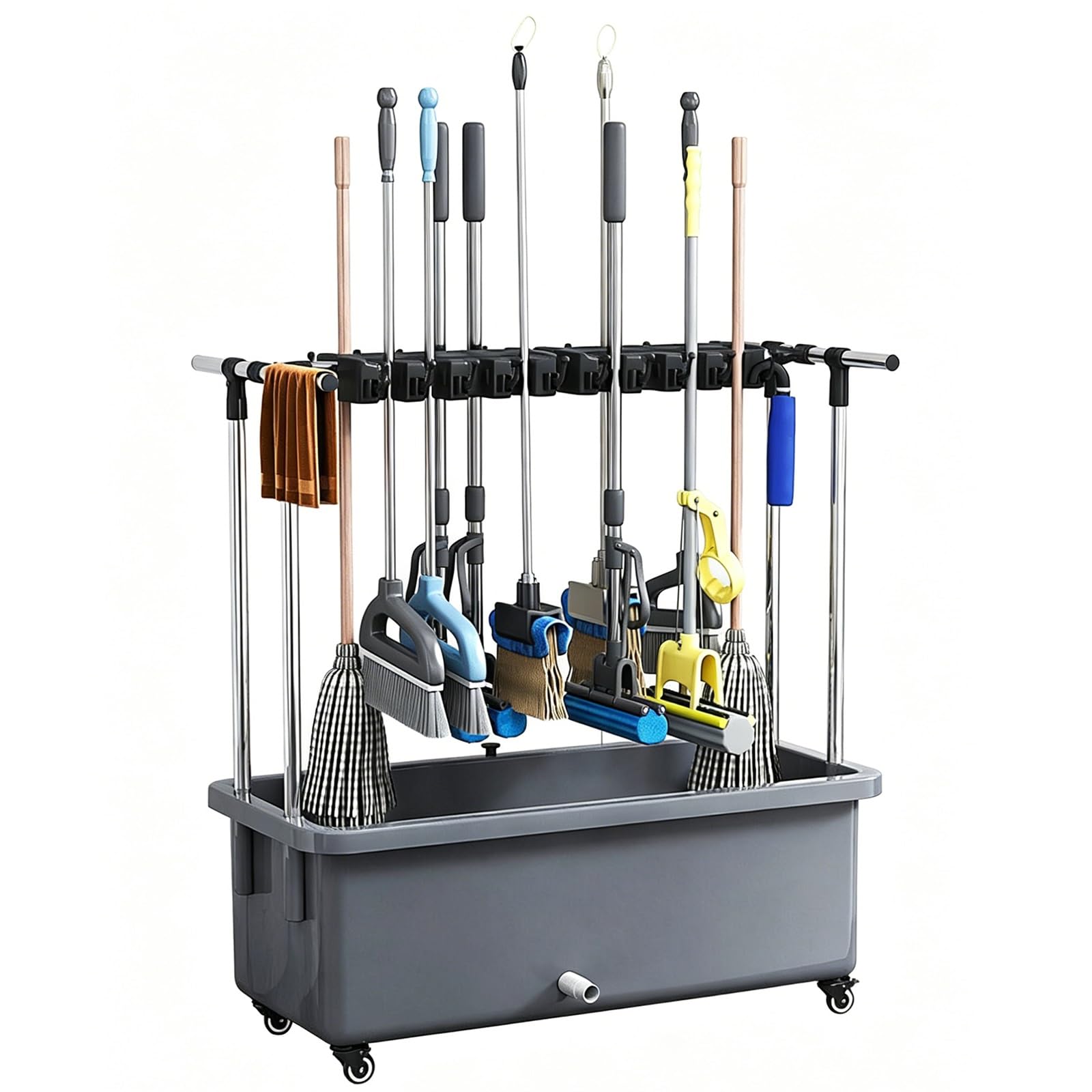 Carro De Limpieza Móvil Colgador Escobas Y Fregonas,Móvil Soporte Escobas Mop Broom Holder,Fregona Estante De Drenaje,carro De Limpieza Profesional,Soporte Para Fregonas(88x40x98cm(35x16x39in))