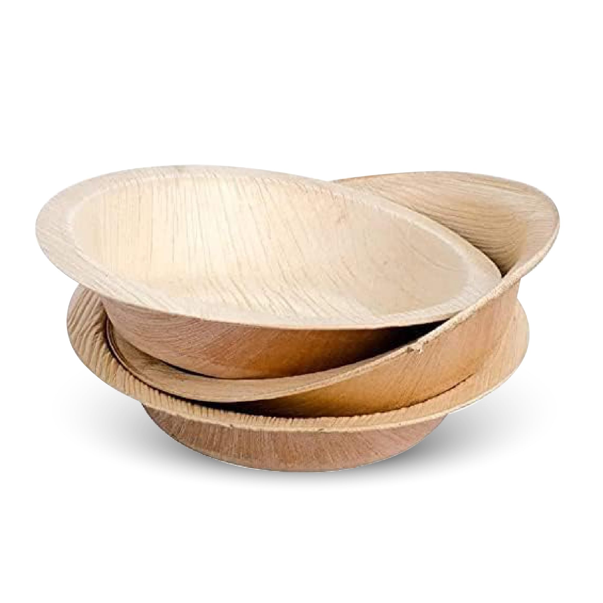 STL 25-Pack Disposable Round Palm Leaf Bowls, 5" (13cm), Sustainable, Microwave & Freezer Safe, Ideal for Desserts, Salads, & Snacks, Eco-Conscious Party & Event Tableware