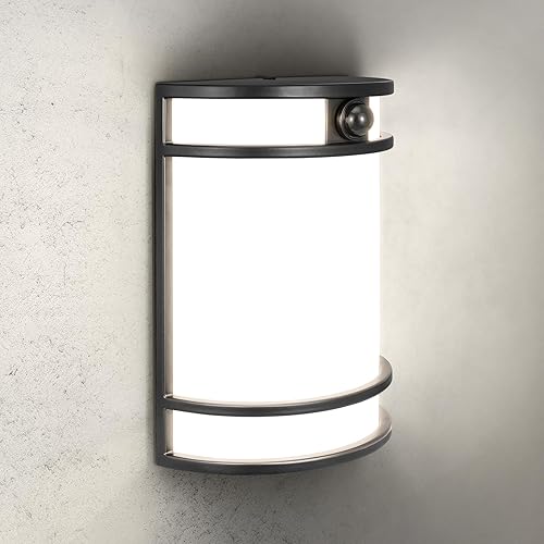 ASD Lámpara LED de montaje en pared para exteriores e interiores de 10 pulgadas con sensor de movimiento, iluminación de pared negra, 15 W, 120-277