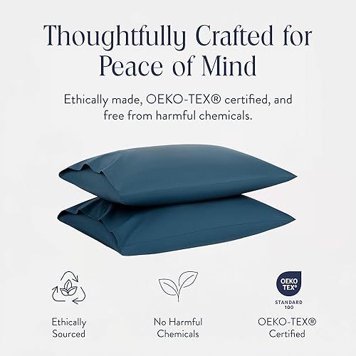 Miniatura 9 de Brooklinen Juego de 2 fundas de almohada de satén de lujo, tamaño King, color blanco, 100% algodón de fibra larga con cierre de sobre