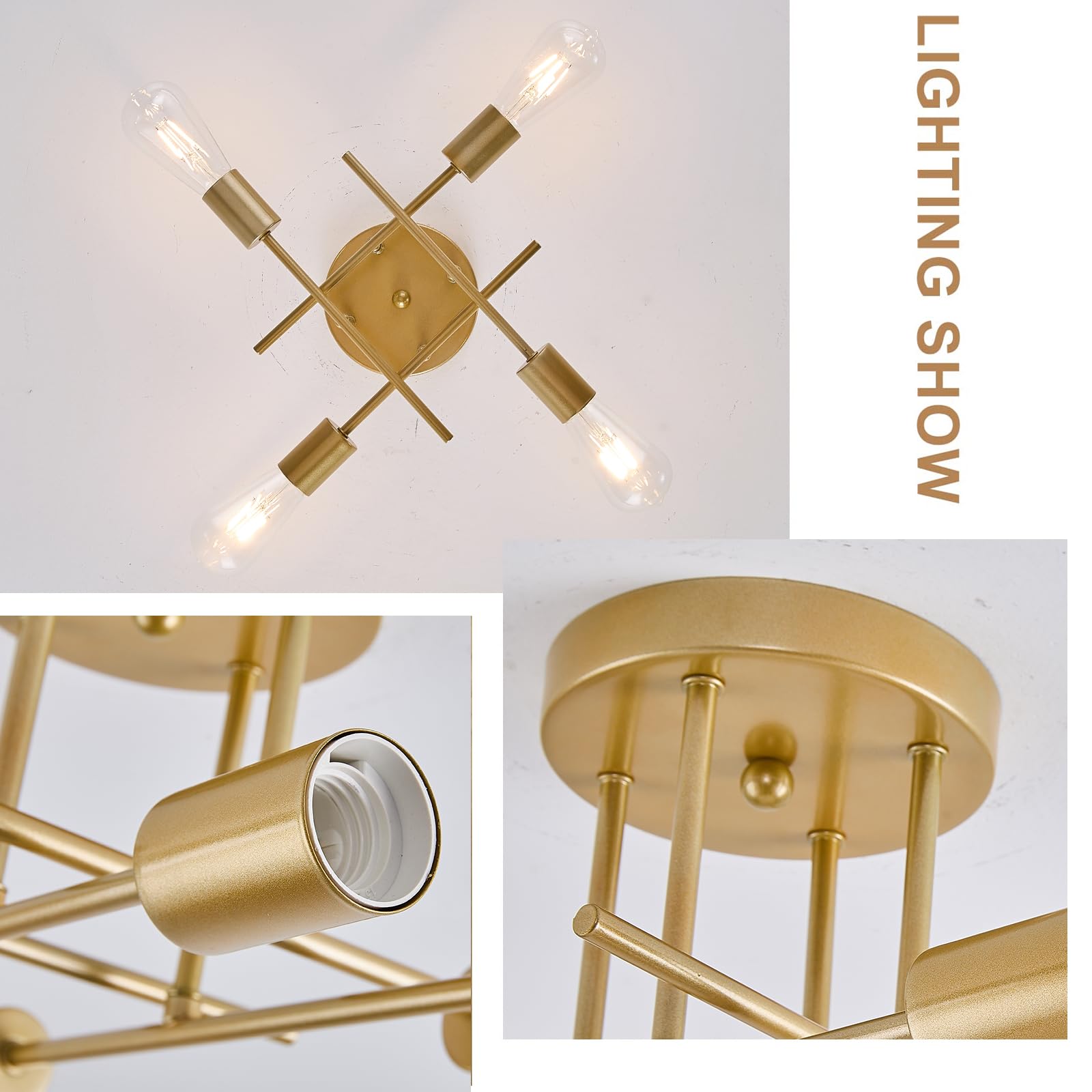 Dellemade Ceiling Light, 4 Lights Chandelier Ceiling Light for Living Room,Bedroom,Kitchen (Golden) - Image 4
