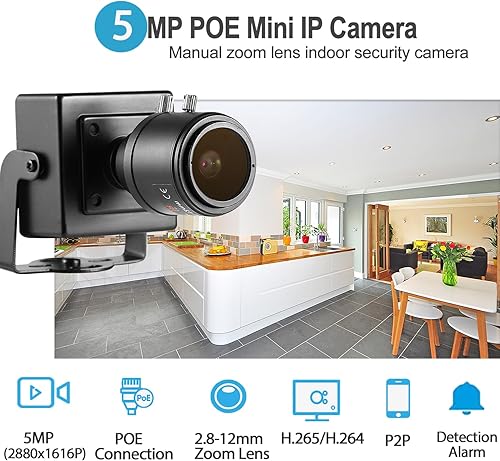 Miniatura 2 de HD 5MP pequeña cámara de seguridad IP IP POE, lente de zoom manual de 0.110-0.472 in, visión remota P2P, video CCTV, POE, mini cámara de vigilancia